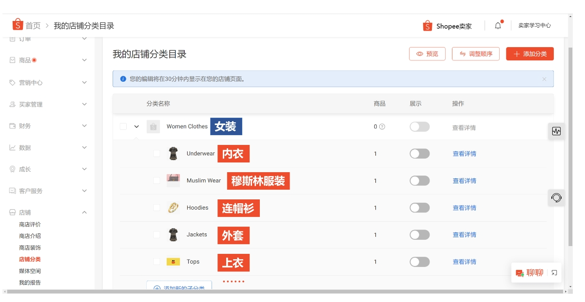 【Shopee知识大纲更新】我的商店分类