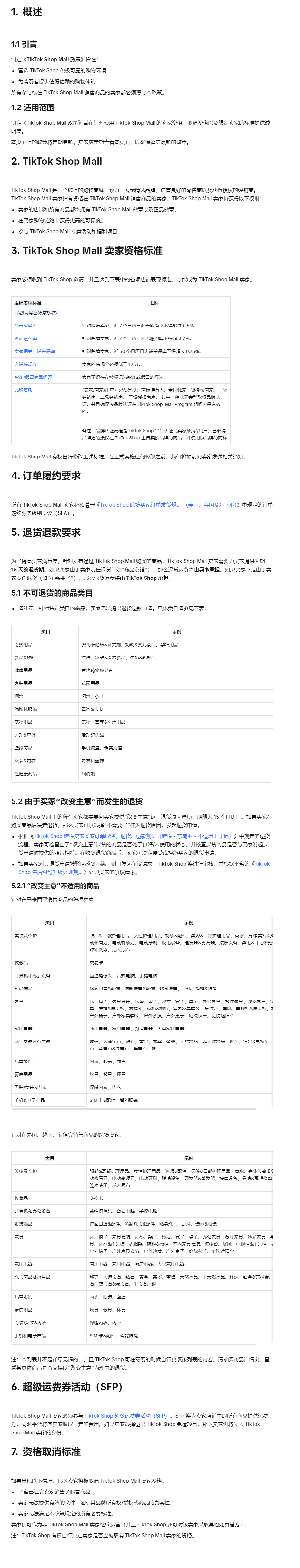 【TikTok Shop知识大纲更新】TikTok Shop Mall政策