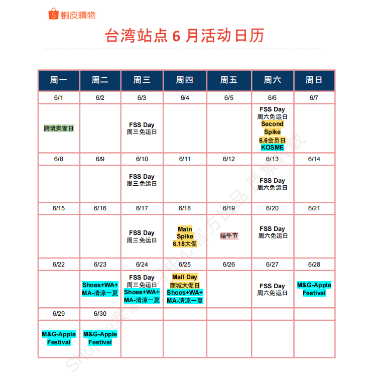 【2026年6月第3周】虾皮中国台湾站: 6 月活动、预售政策及全品类选品运营指南