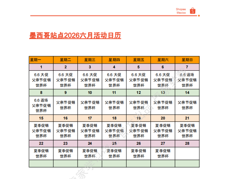 【2026年6月第4周】虾皮墨西哥站：月度活动排期、平台热搜词与 CFS 闪购热销品