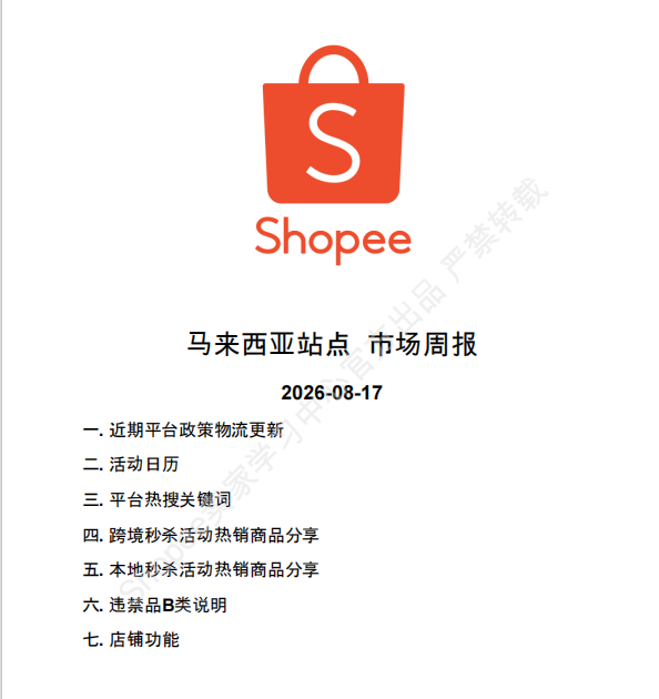 【2026年8月第3周】虾皮马来西亚站:多场主题活动扎堆备货思路?Shopee马来西亚站点活动排期选品周报指南