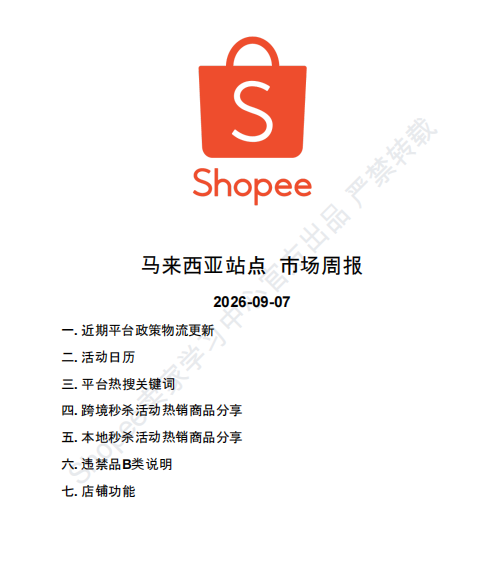 【2026年9月第2周】虾皮马来西亚站:违禁品红线与店铺营销工具怎么用好?Shopee 马来西亚站点爆品合规运营周报指南