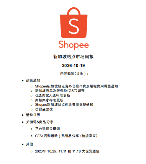 【2026年10月第3周】虾皮新加坡站：Q4 多场重磅大促流量怎么抢占？Shopee 新加坡站点 10 月中下旬活动排期选品周报指南