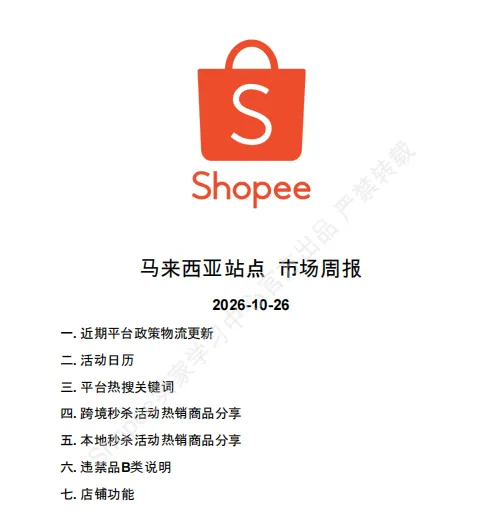 【2026年10月第4周】虾皮马来西亚站：年末大促流量红利怎么把握？Shopee 马来西亚站点 10 月下旬选品运营周报指南