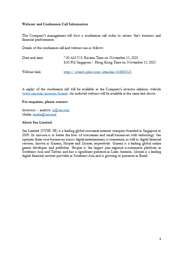 2025.11.11 Sea Third Quarter 2025 Results(1) 